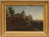 Flusslandschaft mit Reitern by Holländische Schule, 17.Jh., oil on canvas, offered Dec 2023