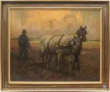 Pflügender Bauer mit Zweigespann by Berthold Genzmer, oil on canvas, offered Dec 2023