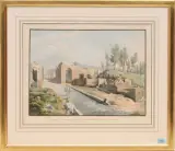 Los von 4: "Les deux sièges sepulcrals dans la rue des tombeaux a Pompei" / "Ruine du temple d' Esculape" / "La grande colonnade derrière les deux théâtres" / " by Jakob Wilhelm Hüber, 1819, lithograph, offered Dec 2023