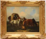 Pferde bei Planwagen by Ludwig Kübler, 1851, oil on canvas, sold Dec 2023