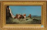 Arabische Reitergruppe in weiter Landschaft by Henri Lucien Robert, oil on panel, offered Dec 2023