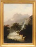 zugeschrieben Bergsee mit Gebirge by François Roffiaen, oil on canvas, sold Dec 2023
