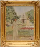 Park im Frühling mit Springbrunnen und Dame by Otto Vautier, 1919, oil on canvas, sold Dec 2023
