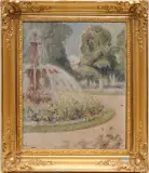 Park im Frühling mit Springbrunnen und Vogelschar by Otto Vautier, 1919, oil on canvas, sold Dec 2023