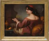 Musizierende junge Frau by John Eaton Walker, 1869, oil on canvas, sold Dec 2023