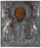 Russisch, um 1800 by Hl. Nikolaus mit Silberoklad, tempera, offered Dec 2023