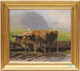 Deux vaches by Albert Lugardon, oil, offered Dec 2023