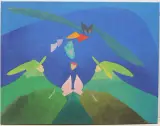 Rencontres d'ailleurs by René Myrha, 1981, acrylic, offered Dec 2023