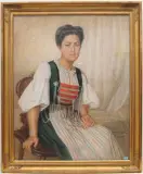 Junge Frau in Tracht by Aimée Rapin, 1946, pastel, offered Dec 2023