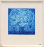 Komposition in Blau by Hans Rudolf Strupler, mixed media, sold Dec 2023
