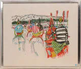 Pferderennen in St. Moritz by Alois Carigiet, 1958, color lithograph, sold Dec 2023