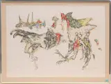 Hahnenkampf by Alois Carigiet, 1969, color lithograph, offered Dec 2023