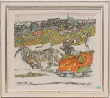 Bündner Dorf im Winter by Alois Carigiet, 1976, color lithograph, sold Dec 2023