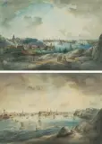 nach Gegenstücke: "Stockholm, fran Mälare fidan" / "Stockholm, fran Lundins Malmaard by Johan Fredric Martin, watercolor, offered Sep 2023