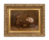 Children at Cards by Julius Müller-Massdorf, 1888, oil on canvas, sold Jan 2023