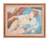 Nude on Blue Background by André Planson, 1964, oil on canvas, sold Jan 2023