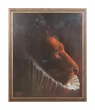 Lion with Collar by James McLaughlin Way, 2002, oil on canvas, sold Jan 2023