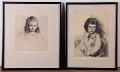 etchings of little girls by Arthur William Heintzelman, etching on paper, sold Mar 2025