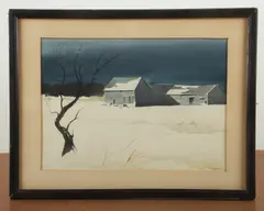 Winter Landscape by Edward Grant, watercolor on paper, sold Feb 2025