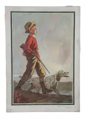 Illustration sketch painting depicting a young boy going hunting with his dog by Frederick Stanley, oil on canvas, sold Mar 2025