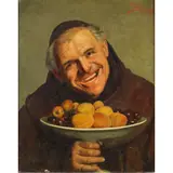 Portrait of a Monk with Fruit by Claudio Rinaldi, oil on panel, sold Jul 2022