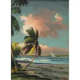 Palms on the Beach by Sam Newton, oil on board, sold Jul 2022