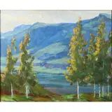 Landscape with Mountain in Distance by Jean Mannheim, oil on board, sold Jul 2022