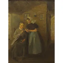 Interior Genre Scene by Mary Vanderveer, oil on board, sold Jul 2022