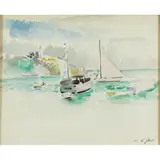 Sailboats by William A. Gaw, watercolor, sold Jul 2022