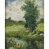 Trees Along a Stream by George Gardner Symons, oil on board, sold Jul 2022