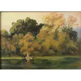 Trees Along the River Bank by Albert De Rome, oil on canvas board, sold Jul 2022