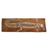 Aboriginie painting of an Alligator by Jimmy Midjawmidjaw, gouache and pigment on bark board, sold Jul 2022