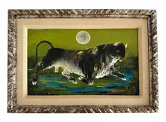 bull in moonlight by Darrel Austin, oil on canvas, sold Jan 2025