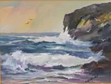 Untitled by E. Michelman ''Seascape'', Oil on Board Matted 11''x14'', sold Oct 2023