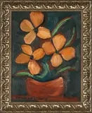 Still Life with Orange Flowers by Johann van Heerden, oil on board, sold Dec 2023