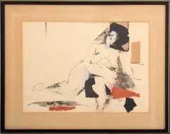 Reclining Nude Woman by Trude Wiesen, Mixed Media Watercolor Collage on Paper, sold Jun 2024