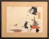 Reclining Nude Woman by Trude Wiesen, Mixed Media Watercolor Collage on Paper, sold Jun 2024