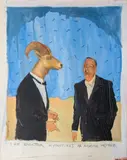 The Doctor Hypnotizes an Audience Member by Michael Paraskevas, circa 1980s, Acrylic on Paper, sold Jun 2024