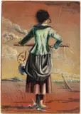 Figure in Post Apocalyptic Landscape by Mani Deligtisch, Oil on Canvas Mounted on Masonite, sold Jun 2024