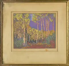 Aspen Red River by Gustave Baumann, woodblock print, sold Feb 2023