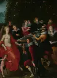 Festgesellschaft mit Venus und Amor by Antwerpen, 17.Jh., oil on panel, sold Sep 2023