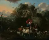 Arkadische Landschaft mit Ruinen und Figurenstaffage by Michel Carrée, oil on canvas, offered Sep 2023