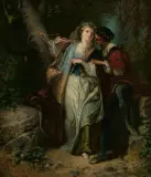 zugeschrieben Romantisches Liebespaar in Waldlandschaft by Henri Charles Antoine, oil on canvas, sold Sep 2023
