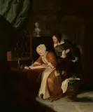Kopie aus der Mitte d by Gabriel Metsu, oil on panel, offered Sep 2023
