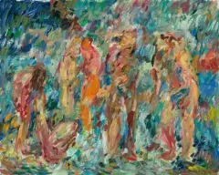 Badende by Manfred Henninger, 1979, oil on panel, offered Sep 2023