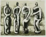 Four standing figures by Henry Moore, 1978, color lithograph, sold Sep 2023