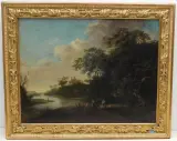 zugeschrieben Flusslandschaft mit Figurenstaffage by Johann Christian Brand, oil on canvas, sold Sep 2023