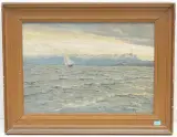Seestück mit Segelschiff by Carl Bössenroth, oil on panel, sold Sep 2023