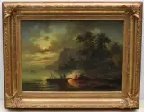 Fischerboote in der Abendsonne by Cölestin Brügner, oil on canvas, sold Sep 2023