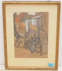 Wäscherinnen by Max Cramer, 1908, watercolor, sold Sep 2023